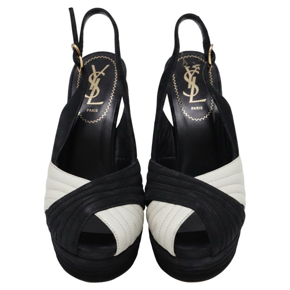 Saint Laurent Cross Strap Peep-Toe Platform Pumps in Black Suede - Picture 2 of 11